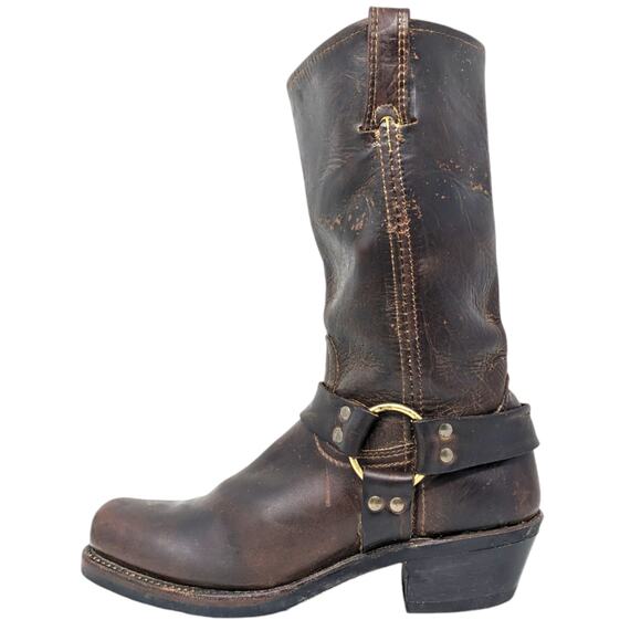 Frye Shoes - FRYE 12R Harness Square Toe Leather Distressed Dark Brown Boots 9